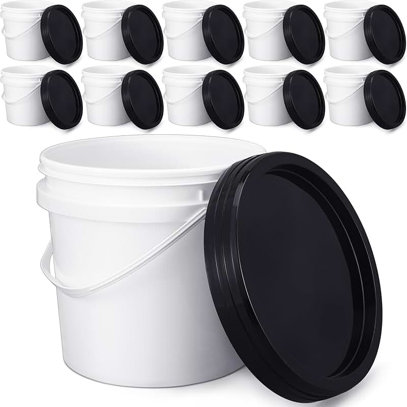 10 White Plastic Buckets with Handles and Lids