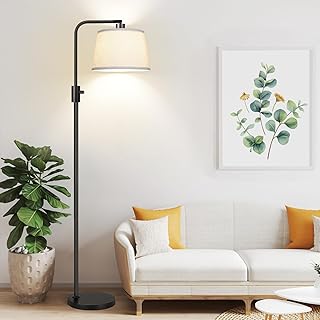 Dimmable LED Arc Floor Lamp with Linen Shade