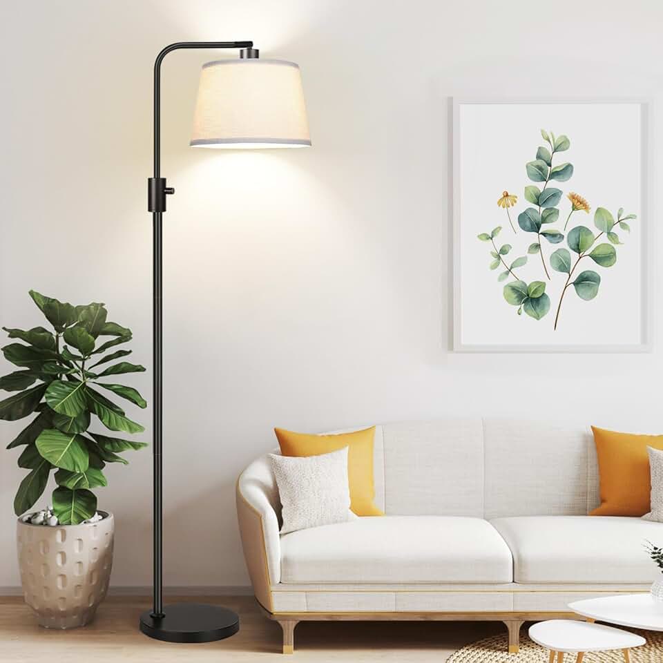 Dimmable LED Arc Floor Lamp with Linen Shade