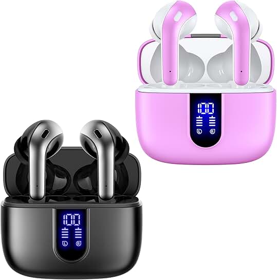 Sunset Pink and Black Wireless Earbuds with Charging Case