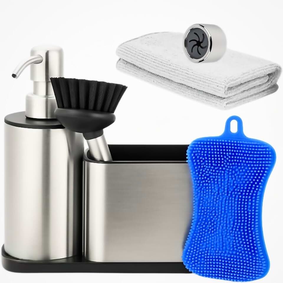 All-in-One Kitchen Soap Dispenser Set with Sponge Holder
