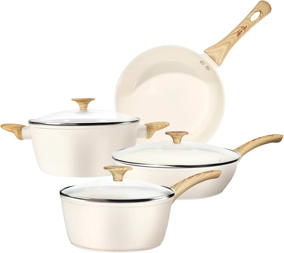 Cream White Nonstick Ceramic Cookware Set