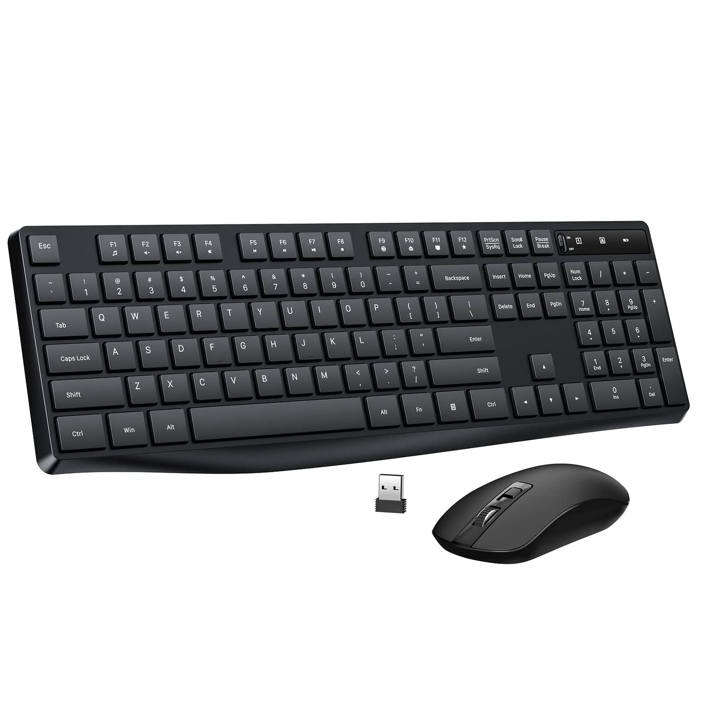 Wireless Keyboard and Mouse Combo, 2.4G Full-Sized Ergonomic Keyboard Mouse, 3 DPI Adjustable Cordless USB Keyboard and Mouse, Quite Click for Computer/Laptop/Windows/Mac