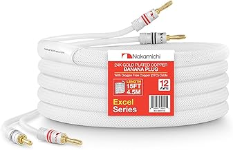 24k Gold Plated Banana Plug with 15ft 12AWG Copper Speaker Cable