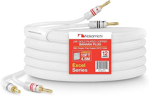 24k Gold Plated Banana Plug with 15ft 12AWG Copper Speaker Cable