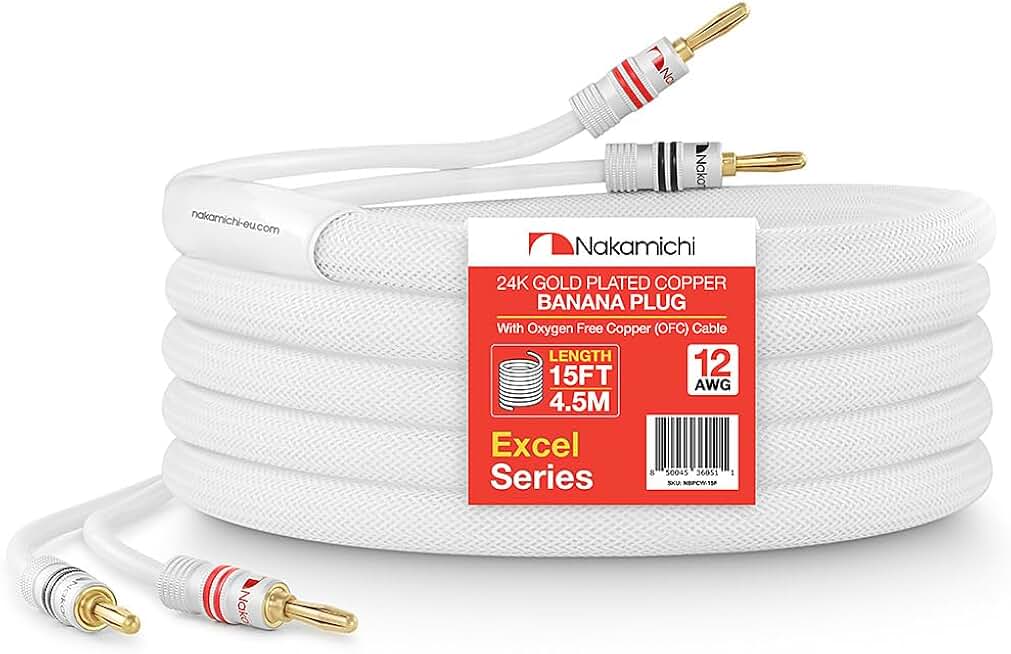 24k Gold Plated Banana Plug with 15ft 12AWG Copper Speaker Cable