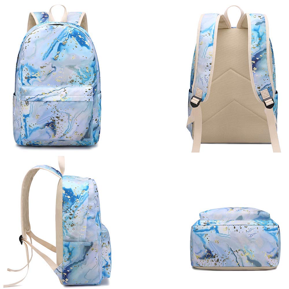 Teen Girls School Backpack Kids Bookbag Set with Lunch Box Pencil Case Travel Laptop Backpack Casual Daypacks (Blue-white)