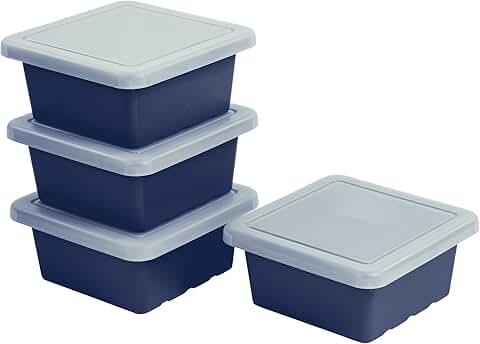 Square Storage Bins with Lids, Navy, 4-Pack