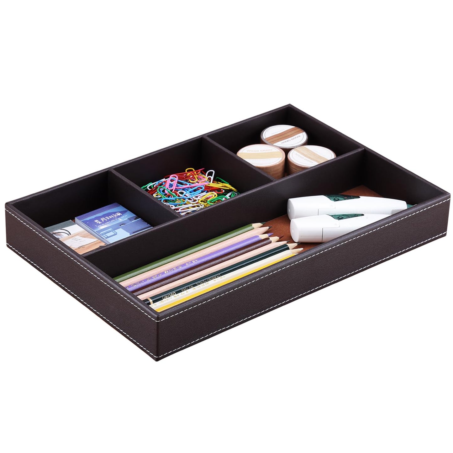 Pu Leather Desk Organizer with Four Compartments