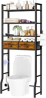 4-Tier Over Toilet Storage with Drawers in Black