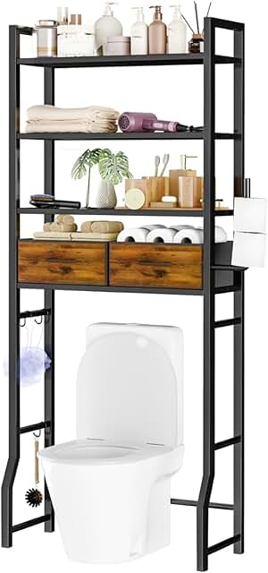 4-Tier Over Toilet Storage with Drawers in Black
