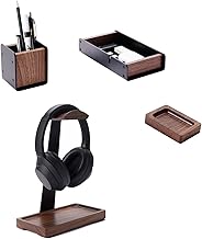 Black Walnut Headphone Stand with Desk Drawer and Pen Holder