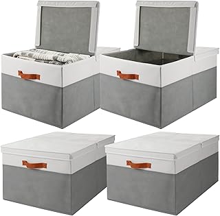 Set of 4 Large Fabric Storage Baskets with Lids