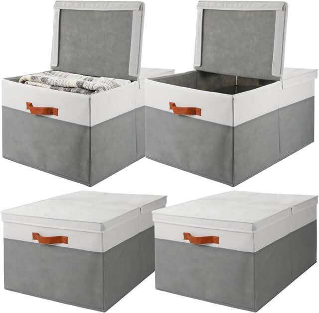 Set of 4 Large Fabric Storage Baskets with Lids