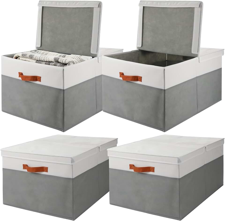 Set of 4 Large Fabric Storage Baskets with Lids