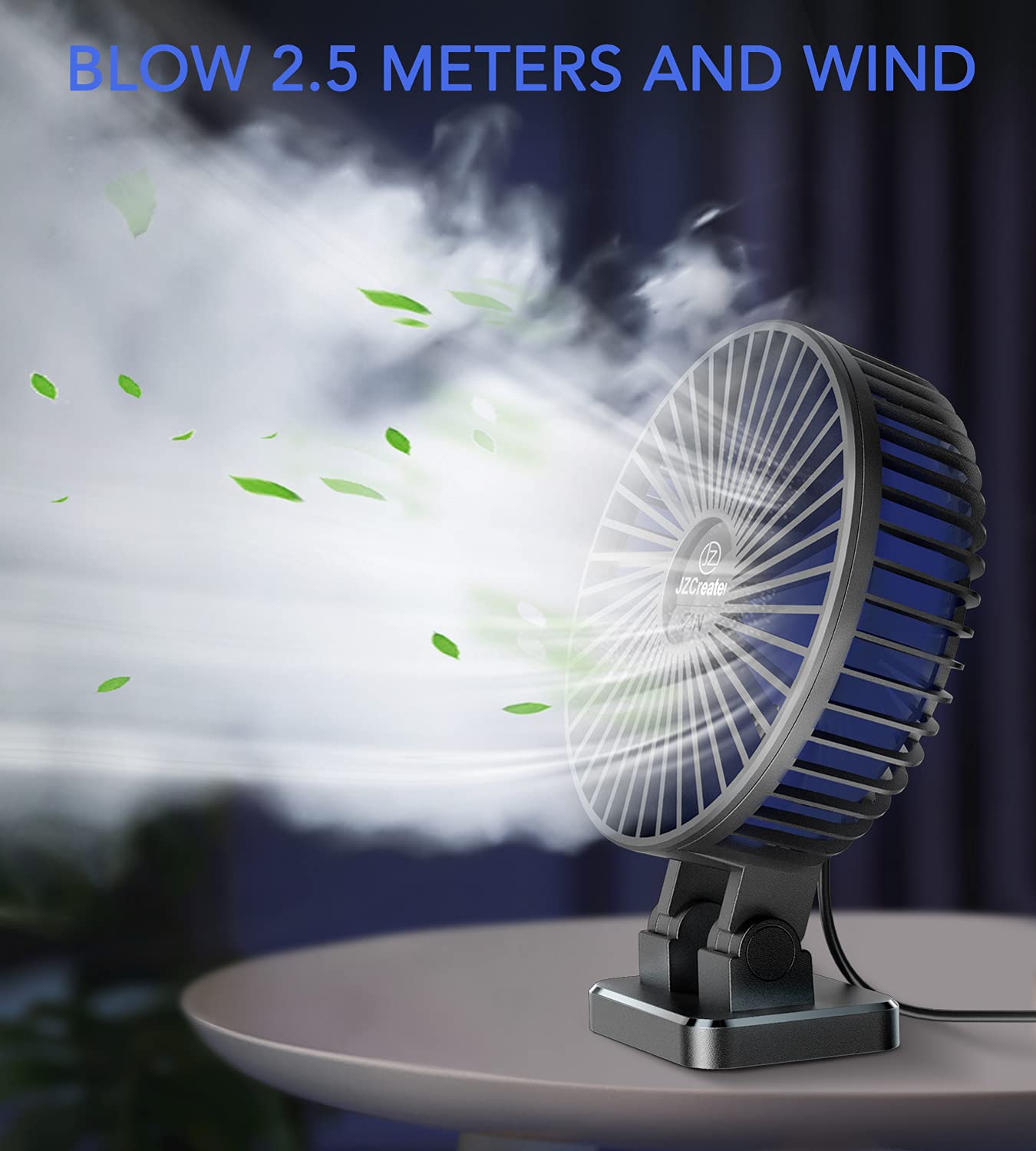 USB Desk Fan, Mini Fan Portable, 3 Speeds Desktop Table Cooling Fan, Plug in Power Fan, Rotation Strong Wind, Quiet Personal Small Fan for Home Desktop Office Travel, 5INCH, Black Blue