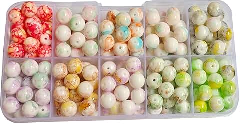 8mm Porcelain Beads, 250pcs, 10 Colors, Round Smooth