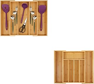 Expandable Bamboo Kitchen Drawer Organizer and Cutlery Tray