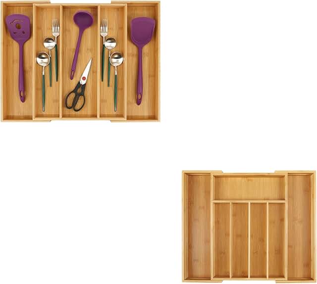 Expandable Bamboo Kitchen Drawer Organizer and Cutlery Tray