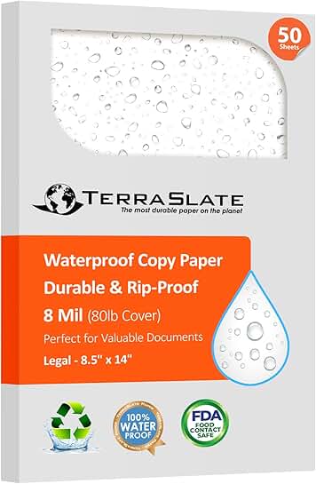 Waterproof Laser Printer Paper, 8.5x14, 50 Sheets