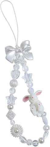 Pink Cute Beaded Phone Charm with Rabbit Design