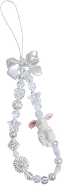 Pink Cute Beaded Phone Charm with Rabbit Design