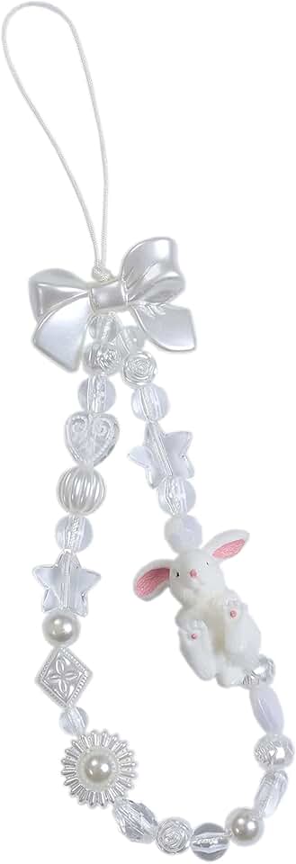 Pink Cute Beaded Phone Charm with Rabbit Design