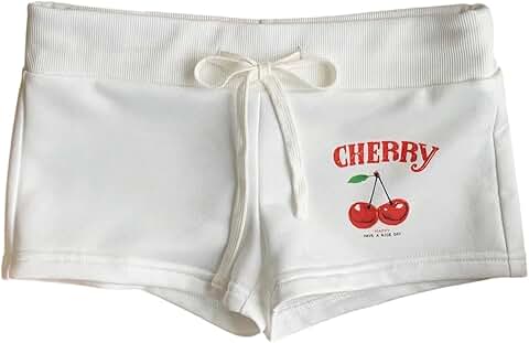 Women's Cherry Print Summer Shorts with Elastic Waist