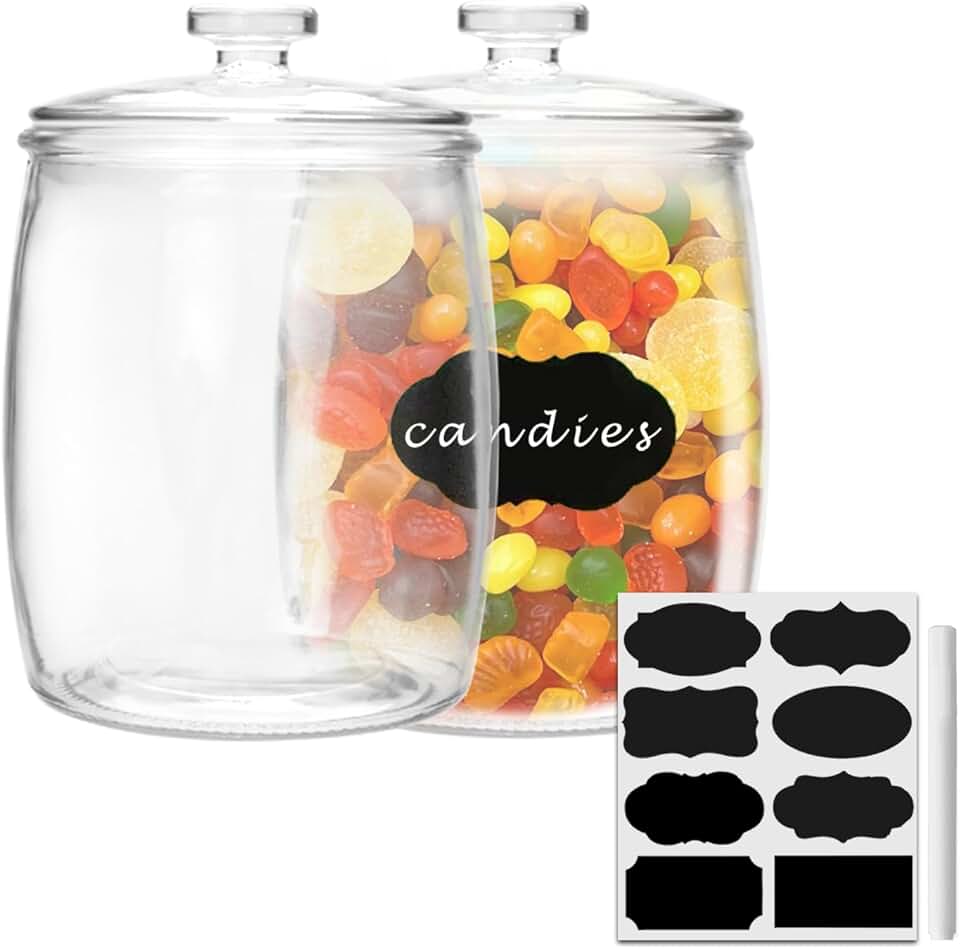 2 Glass Jars with Lids for Food Storage, 1/2 Gallon