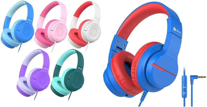 Kids wired over-ear headphones with safe volume and mic