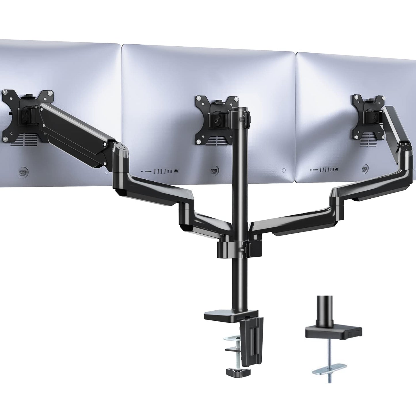 Triple Monitor Mount, 3 Monitor Stand Desk Mount with Premium Gas Spring Arm for Screens up to 27 inch, VESA 75x75 or 100x100 mm (GSDM003), Black