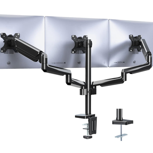 Triple monitor desk mount for screens up to 27 inches in black