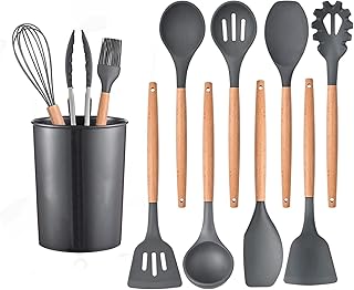 Silicone Kitchen Utensil Set with Wooden Handles