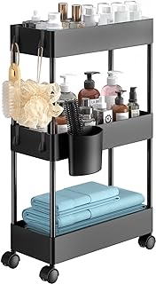 Slim 3-Tier Rolling Storage Cart for Bathroom and Kitchen