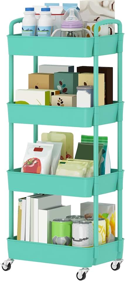 4-Tier Plastic Rolling Utility Cart with Handle