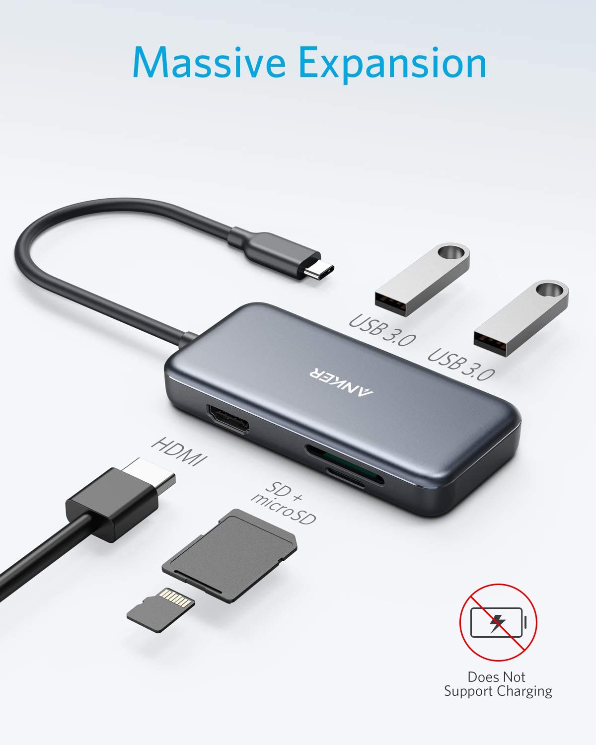 USB C Hub, 5-in-1 USB C Adapter, with 4K USB C to HDMI, SD and microSD Card Reader, 2 USB 3.0 Ports, for MacBook Pro 2020/2019/2018, iPad Pro 2020/2019, Pixelbook, XPS, and More