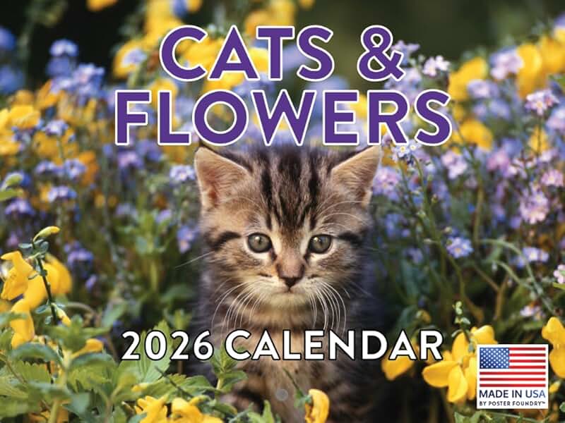 Cats and Flowers 2026 Monthly Wall Calendar