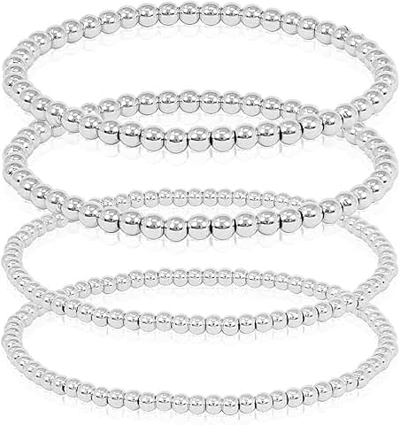 Gold and Silver Beaded Stretch Bracelets for Women