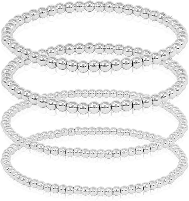 Gold and Silver Beaded Stretch Bracelets for Women