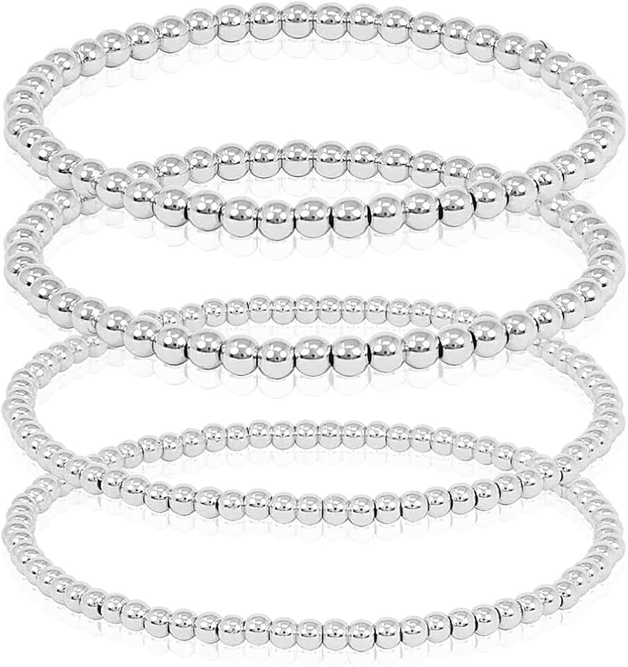 Gold and Silver Beaded Stretch Bracelets for Women