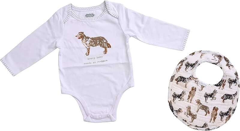 Baby Dog Breed Bodysuit and Bib Set for 0-6 Months