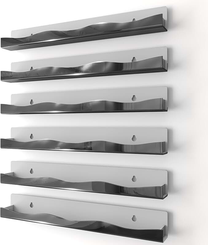 15-Inch Black Wall-Mounted Nail Polish Organizer Rack (6 Pack)