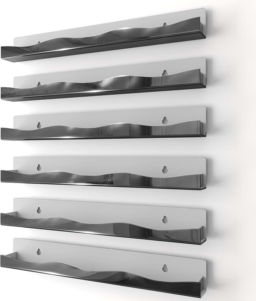 15-Inch Black Wall-Mounted Nail Polish Organizer Rack (6 Pack)