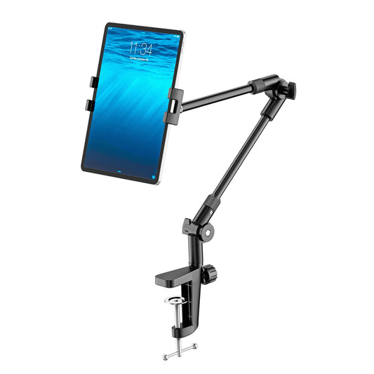 Tablet stand holder with 360° phone and iPad mount, 27-inch arm