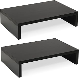 Two-Tier Adjustable Wood Monitor Stand Riser Set