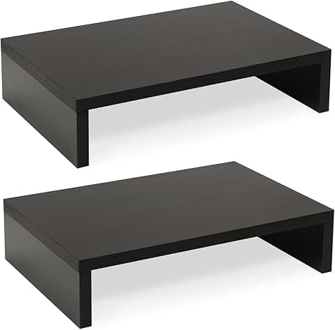 Two-Tier Adjustable Wood Monitor Stand Riser Set