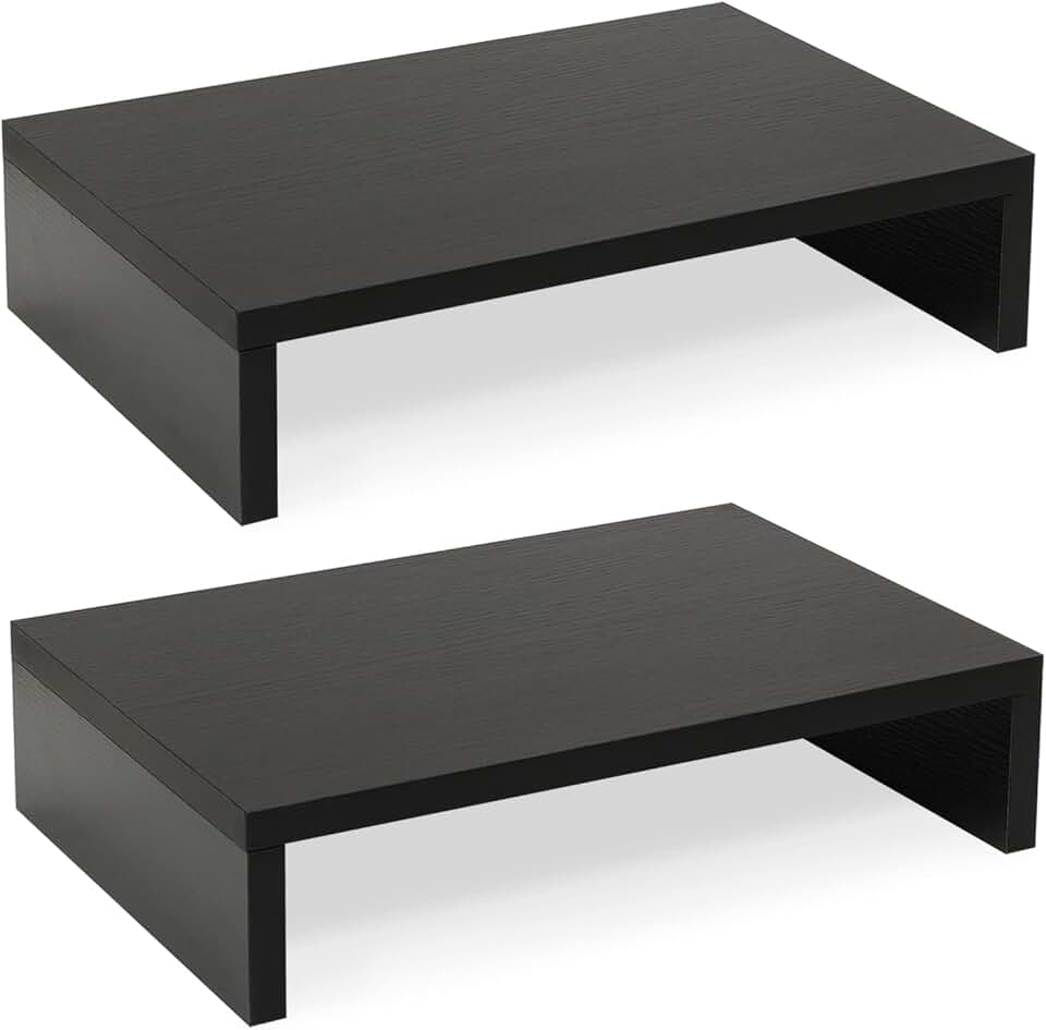 Two-Tier Adjustable Wood Monitor Stand Riser Set