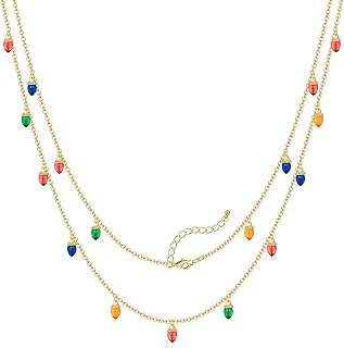 Colorful Christmas Light Bulb and Reindeer Pendant Necklace