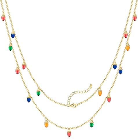 Colorful Christmas Light Bulb and Reindeer Pendant Necklace