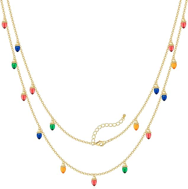 Colorful Christmas Light Bulb and Reindeer Pendant Necklace
